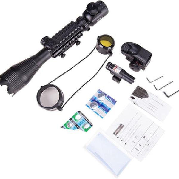 3 in 1 Scope Combo, 4-16x50EG Illuminated Rangefinder Rifle Scope, Red Laser × 4