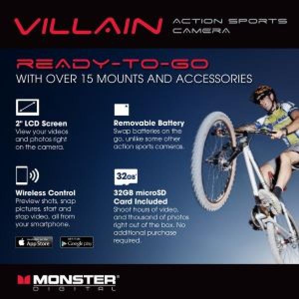 NEW Monster Digital Action Sports 2" Camera, 1080p Resolution HD Video